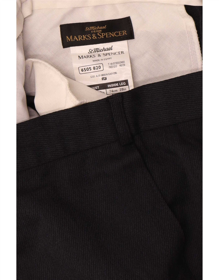 Pantaloni da abito dritti da uomo Marks & Spencer W40 L29 poliestere blu navy