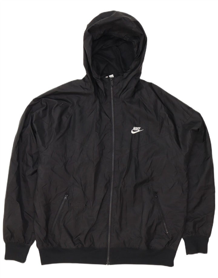 Giacca antipioggia Nike da uomo con zip e cappuccio, grande, nera, in poliestere
