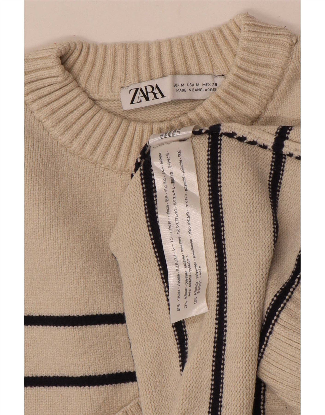 Maglione girocollo oversize da donna Zara UK 14 a righe beige medio