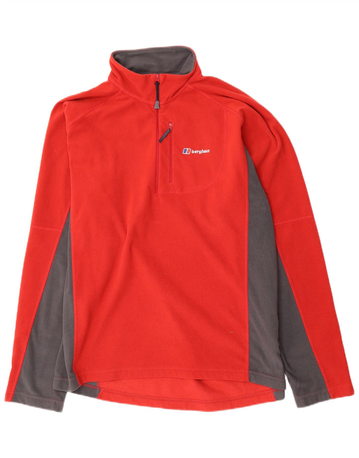 Maglione in pile da uomo Berghaus con zip e collo, grande, in poliestere color block rosso