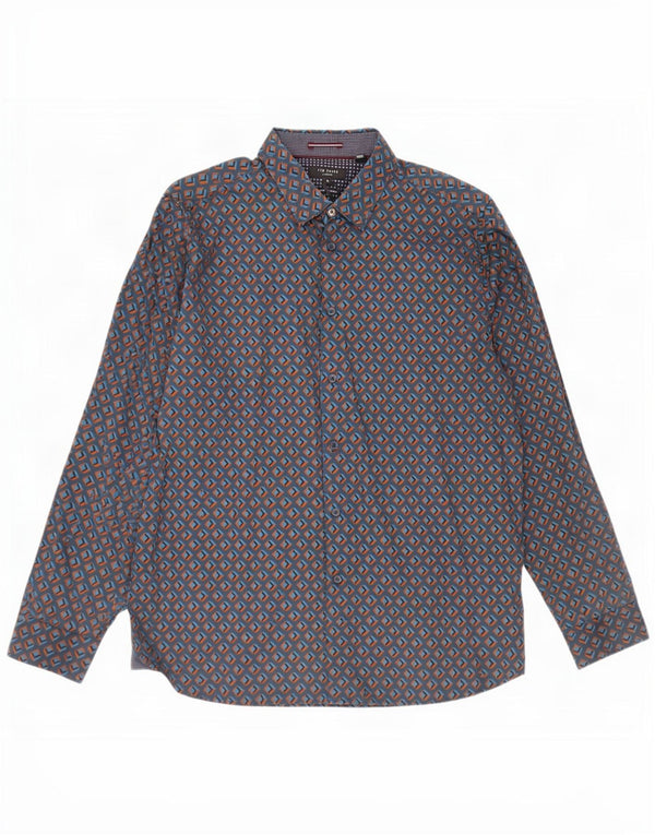 Camicia da uomo Ted Baker taglia 6 2XL cotone geometrico blu navy