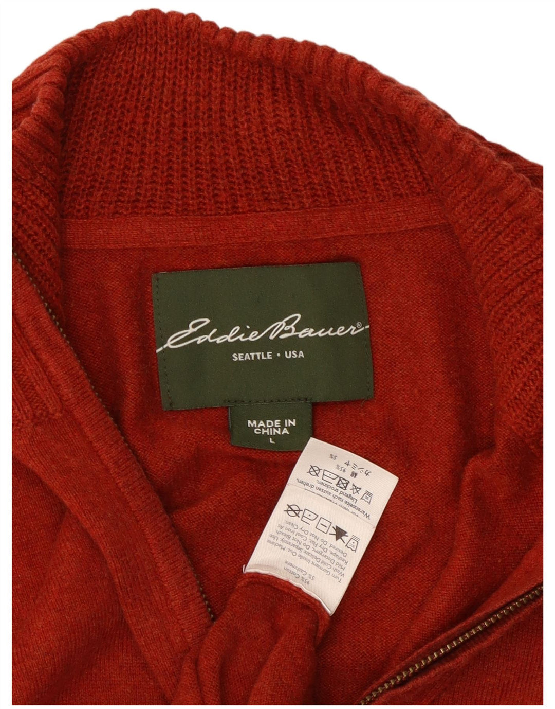Eddie Bauer Maglione da uomo con zip e collo grande in cotone rosso
