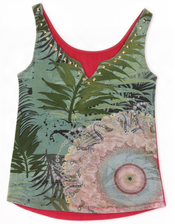 Desigual Crop Vest Top da donna UK 8 piccolo cotone floreale multicolore