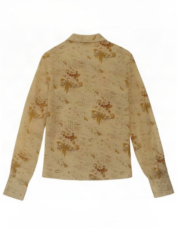 Camicetta camicia vintage da donna UK 14 Beige medio floreale