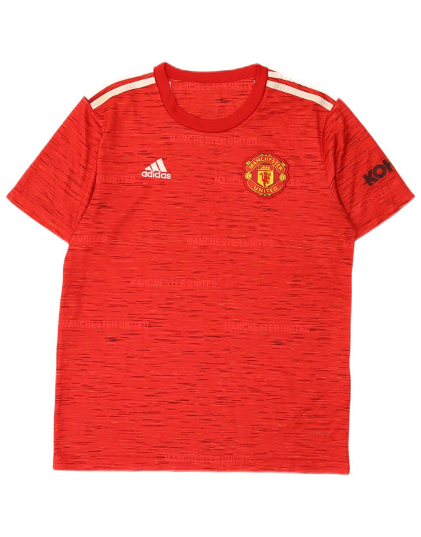 T-shirt Adidas da uomo Manchester United Top in poliestere chiazzato rosso medio