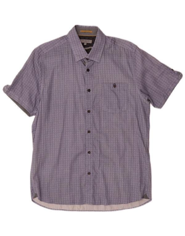Ted Baker Camicia a maniche corte da uomo Taglia 4 Large Blu Navy in cotone geometrico