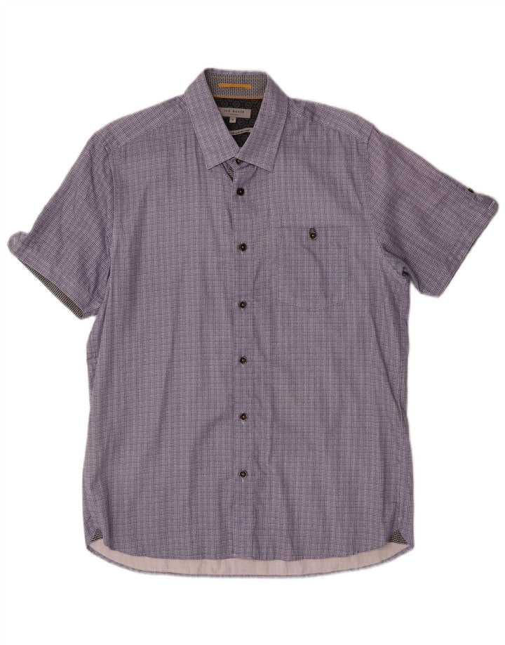 Ted Baker Camicia a maniche corte da uomo Taglia 4 Large Blu Navy in cotone geometrico