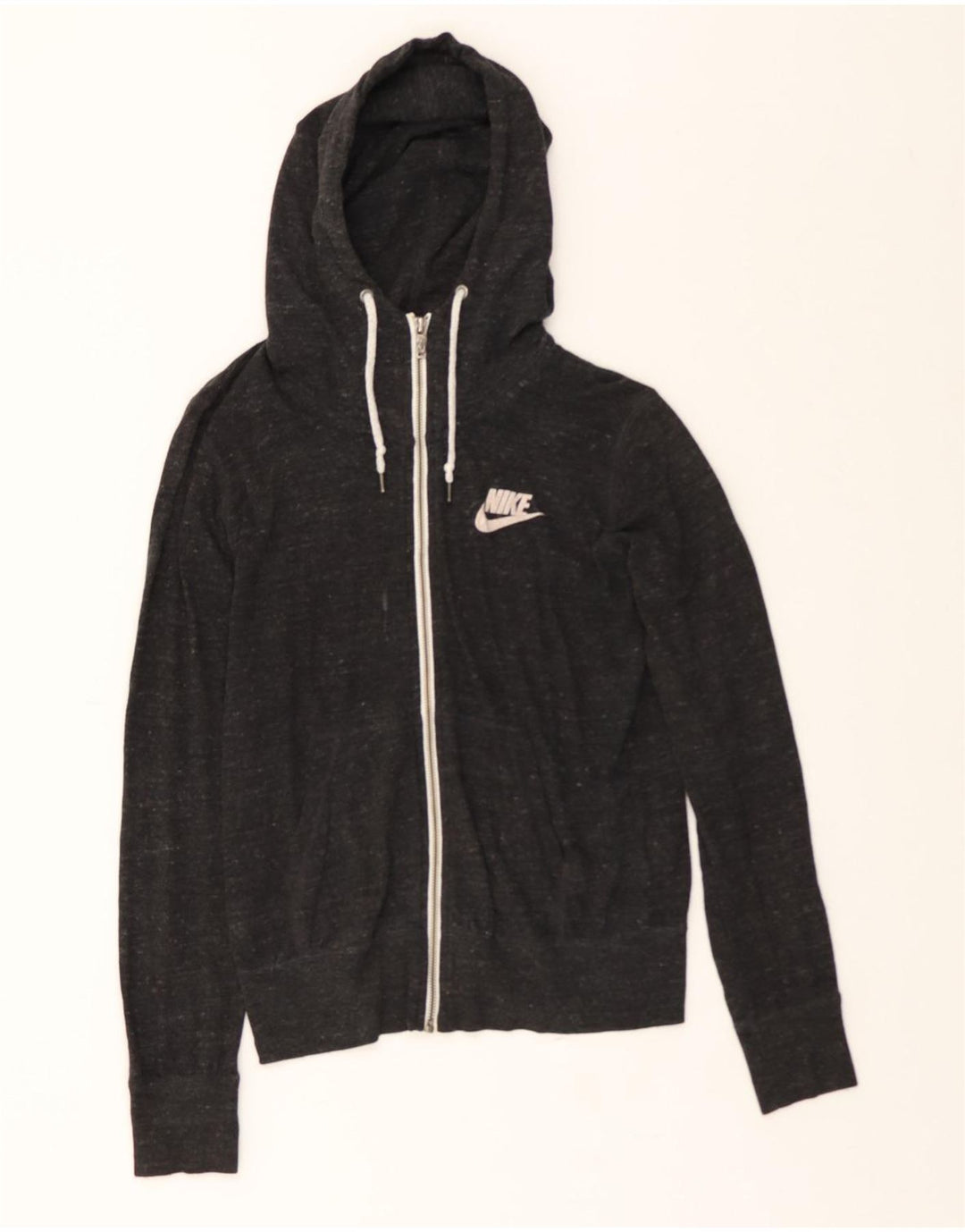 NIKE Womens Zip Hoodie Sweater UK 14 Medium Grey Flecked Polyester Vintage Nike and Second-Hand Nike from Messina Hembry 