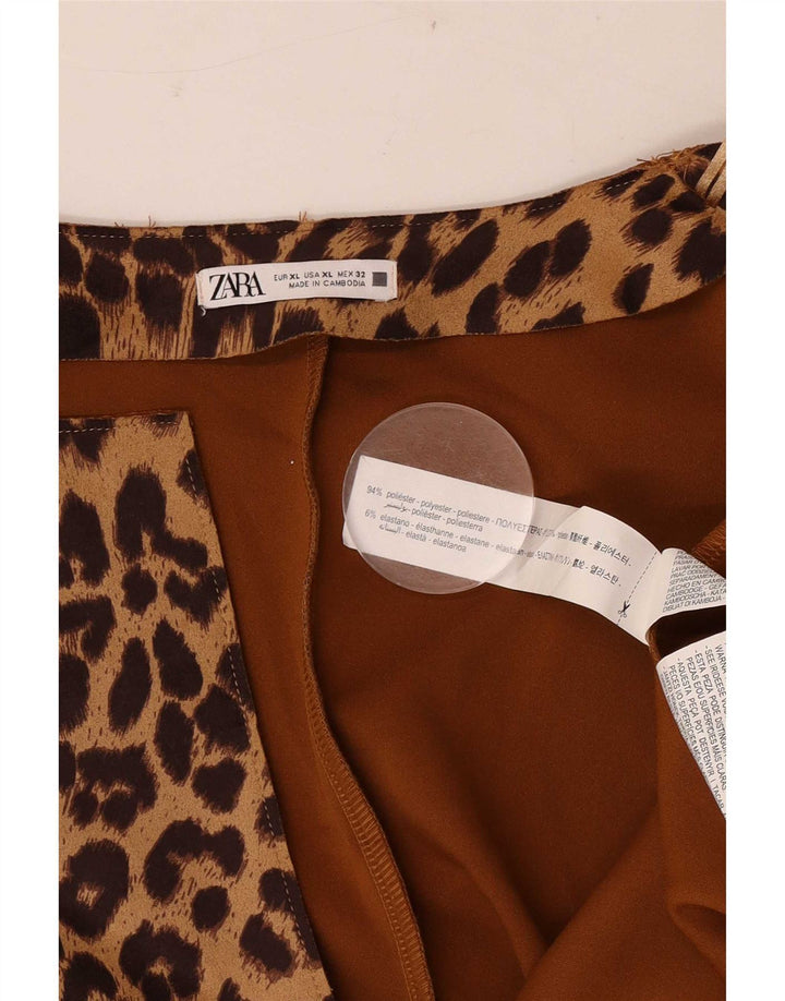 Soprabito aperto da donna Zara UK 18 XL Poliestere con stampa animalier marrone