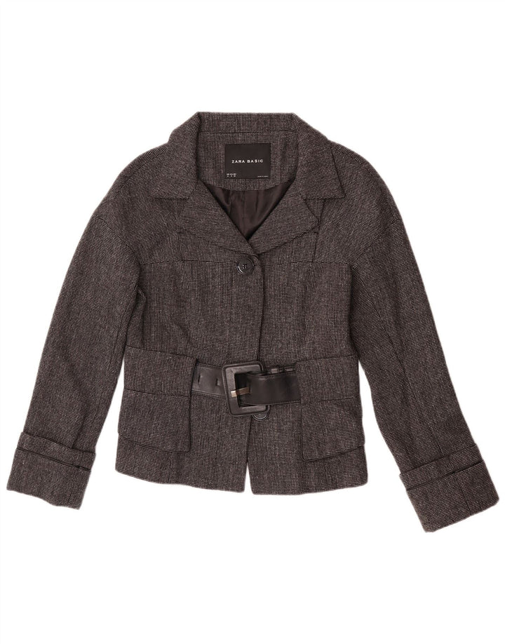 Giacca blazer a 2 bottoni da donna Zara UK 12 grigio medio a spina di pesce