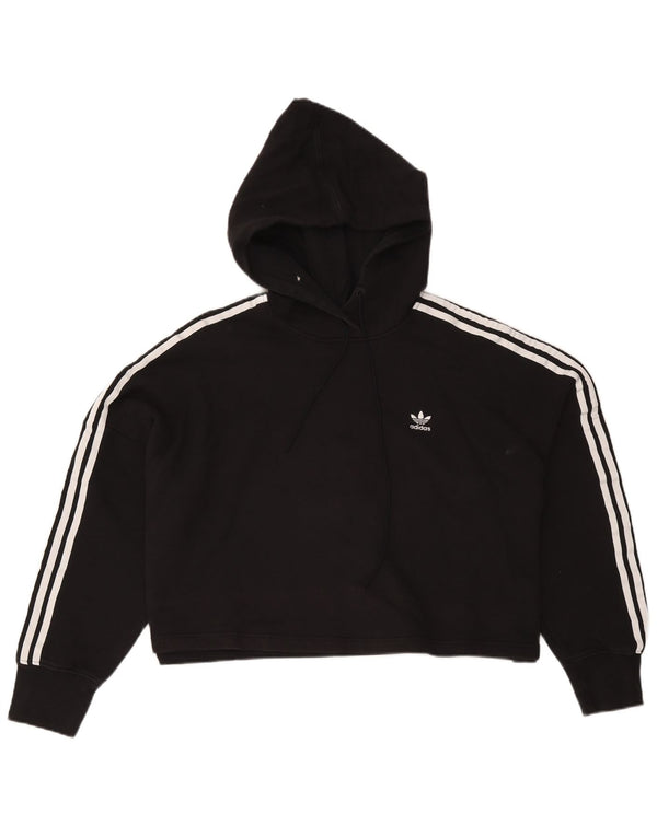 Felpa con cappuccio oversize corta da donna Adidas UK 20/22 XL cotone nero