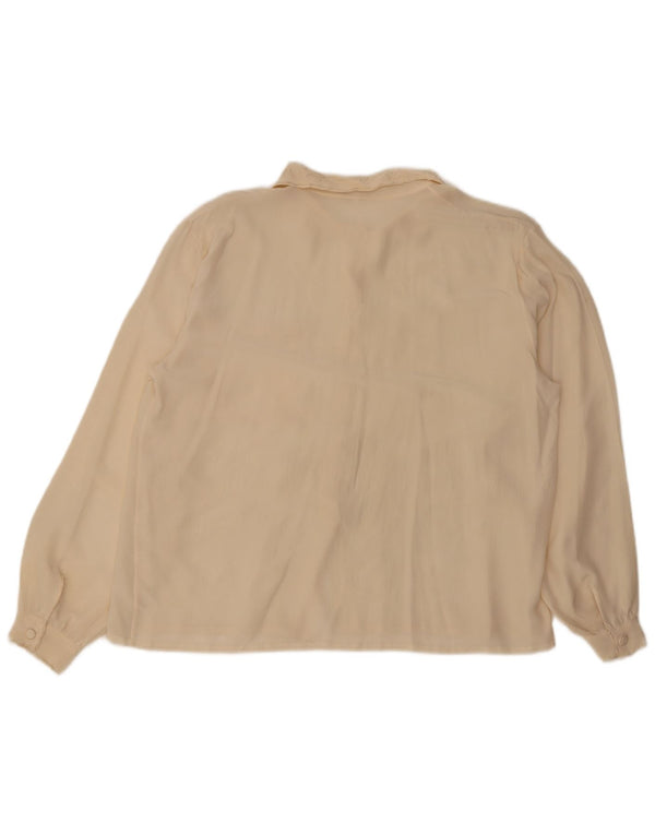Ricamo A Mano Camicia da donna Camicetta UK 16 Grande seta floreale bianco sporco