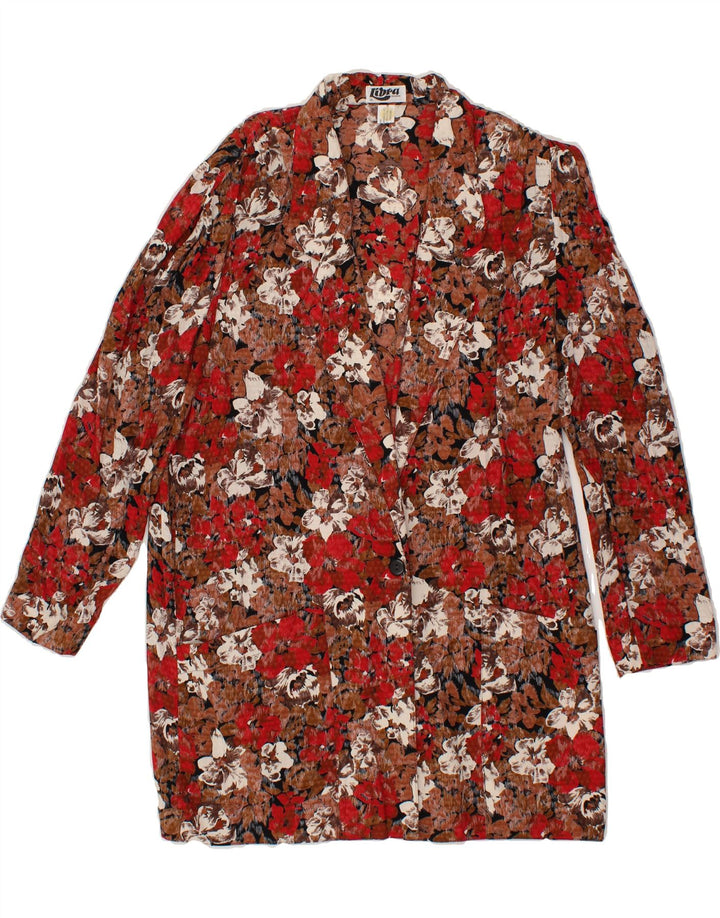 LIBRA Womens Longline 1 Button Blazer Jacket UK 14 Large Brown Floral Vintage Libra and Second-Hand Libra from Messina Hembry 