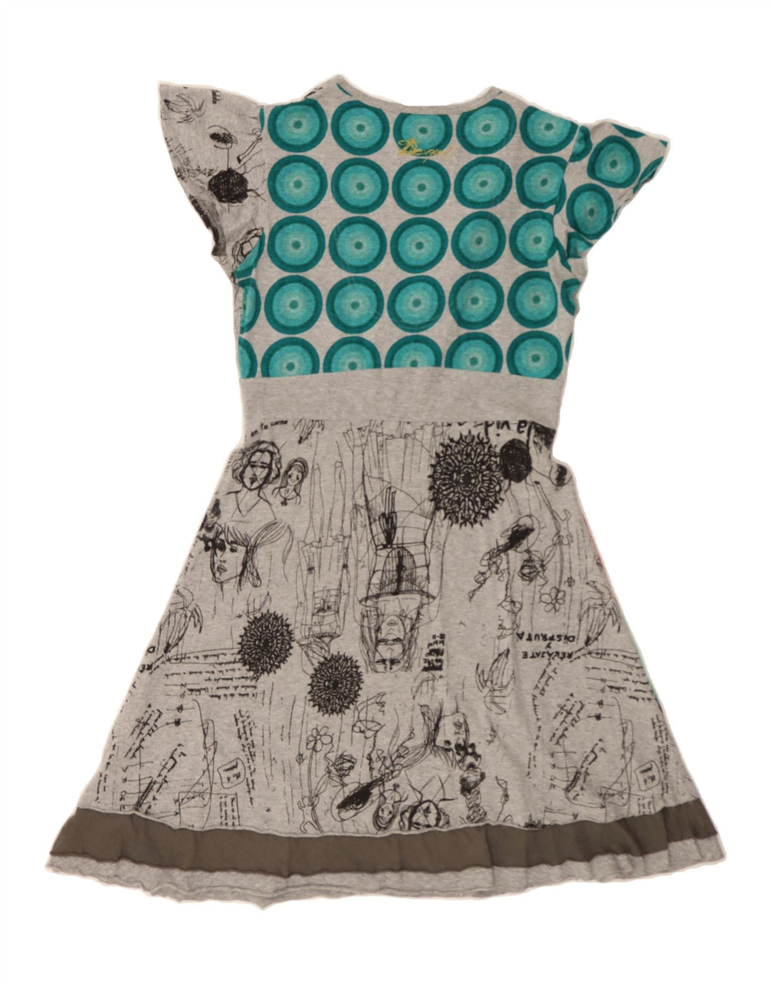 DESIGUAL Abito da donna a trapezio con motivo grafico astratto UK 14 Large Grigio