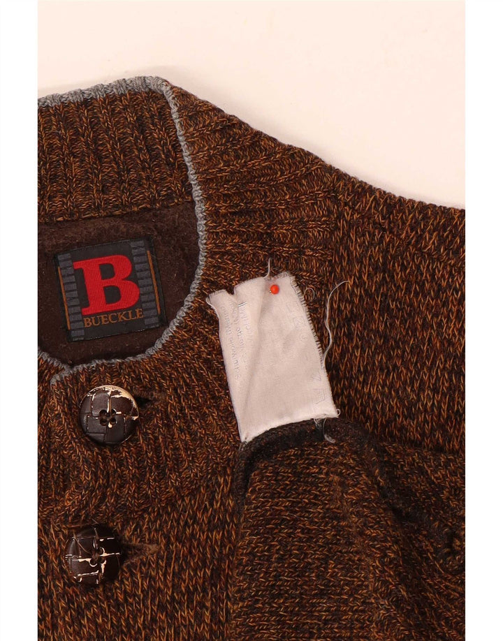 Maglione cardigan da uomo Bueckle grande lana screziata marrone