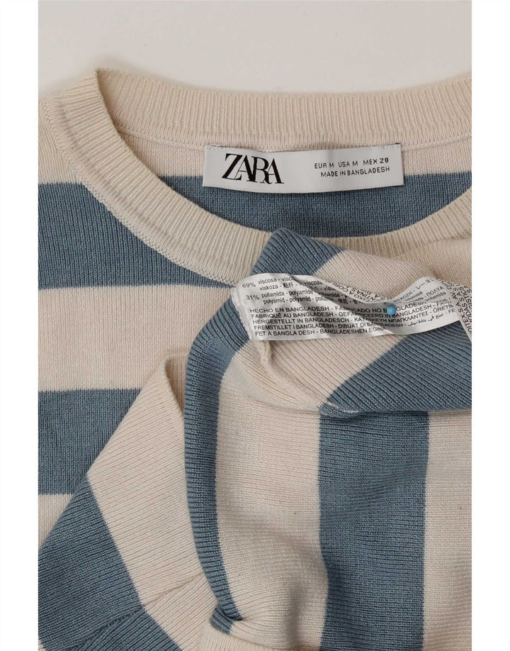 Top corto da donna Zara UK 12 Viscosa a righe beige medio