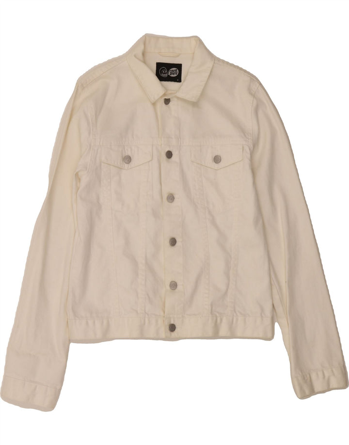 CHEAP MONDAY Womens Denim Jacket UK 14 Medium Off White Cotton Vintage Cheap Monday and Second-Hand Cheap Monday from Messina Hembry 