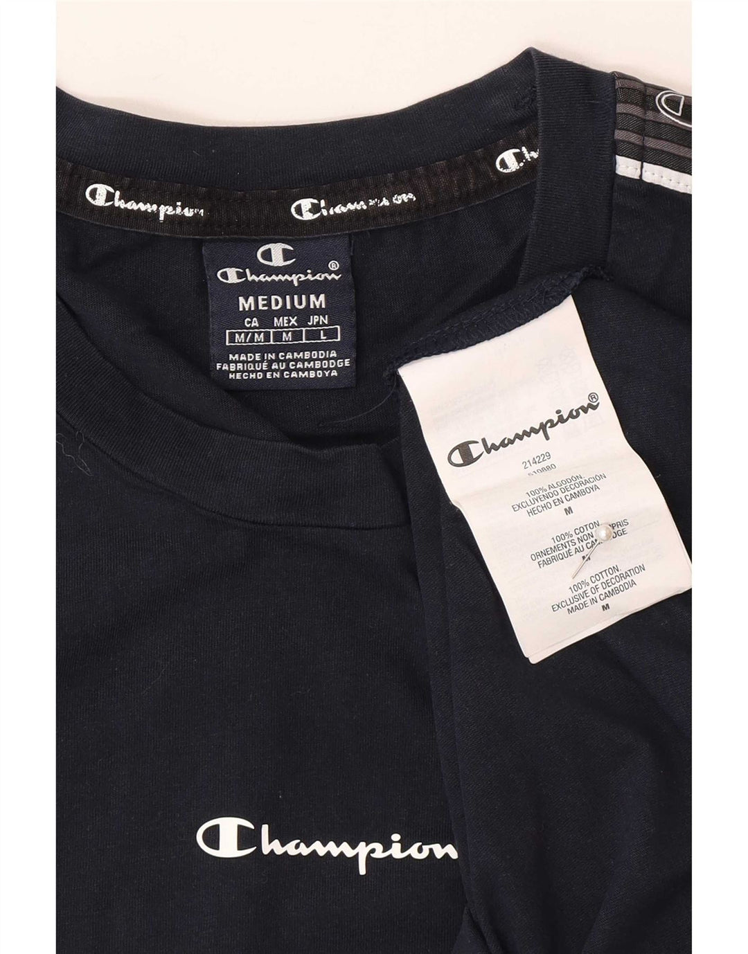 T-shirt grafica da uomo Champion Top in cotone blu navy medio