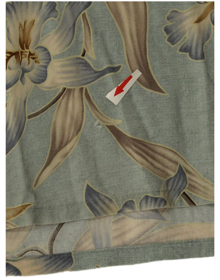 Camicia vintage da uomo a maniche corte in rayon floreale blu grande