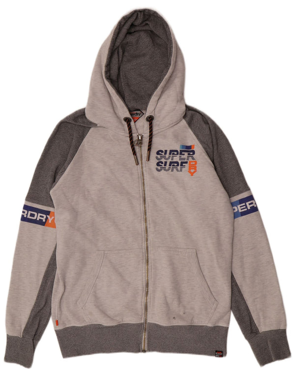 Felpa con cappuccio e zip grafica da uomo Superdry XL in cotone color block grigio