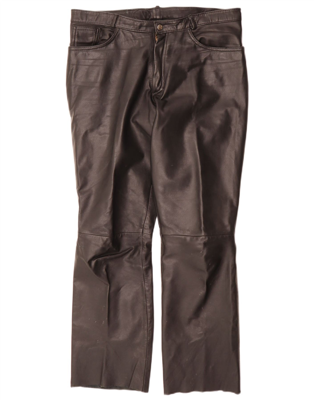 Pantaloni dritti in pelle vintage da uomo W34 L32 neri