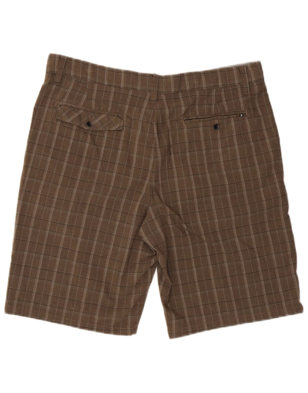 Pantaloncini chino da uomo Hurley W36 grandi in poliestere a quadri marroni