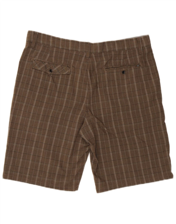 Pantaloncini chino da uomo Hurley W36 grandi in poliestere a quadri marroni