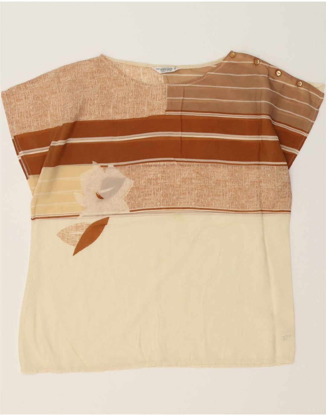 VINTAGE Womens Blouse Top IT 46 Large Beige Striped Acetate Vintage Vintage and Second-Hand Vintage from Messina Hembry 