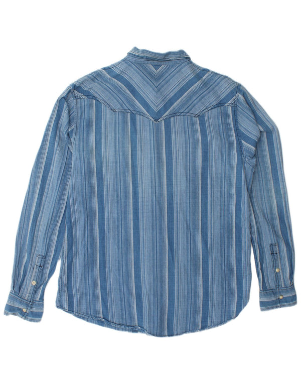 WRANGLER Camicia da uomo in flanella vestibilità regolare in cotone a righe grandi blu