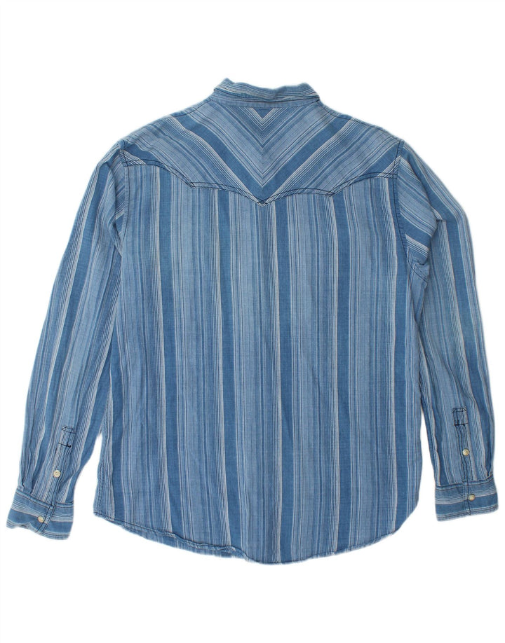 WRANGLER Camicia da uomo in flanella vestibilità regolare in cotone a righe grandi blu