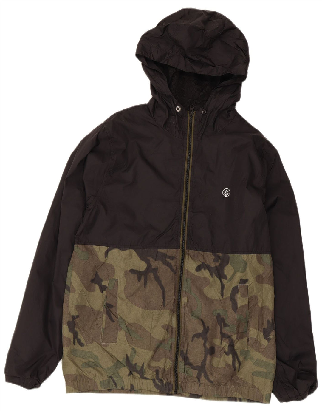 Giacca antipioggia da uomo con cappuccio Volcom UK 36 Small nylon mimetico nero