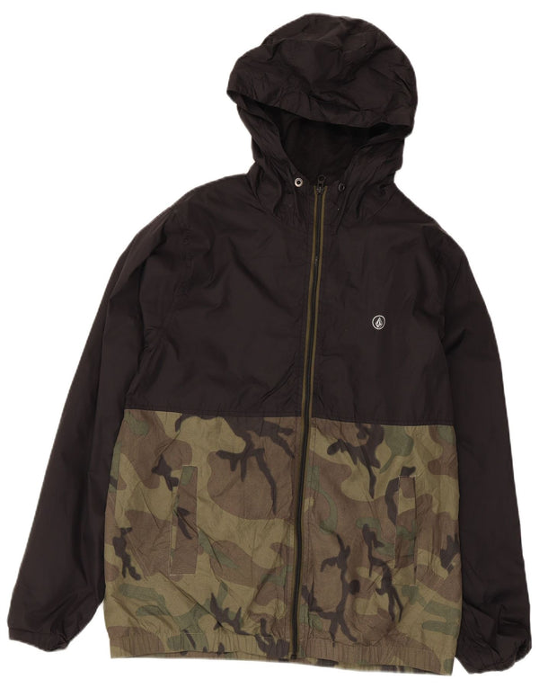 Giacca antipioggia da uomo con cappuccio Volcom UK 36 Small nylon mimetico nero