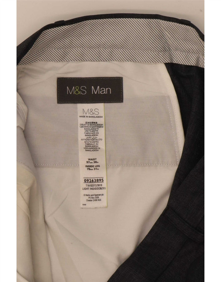 Pantaloni da abito dritti da uomo Marks & Spencer W38 L31 poliestere blu