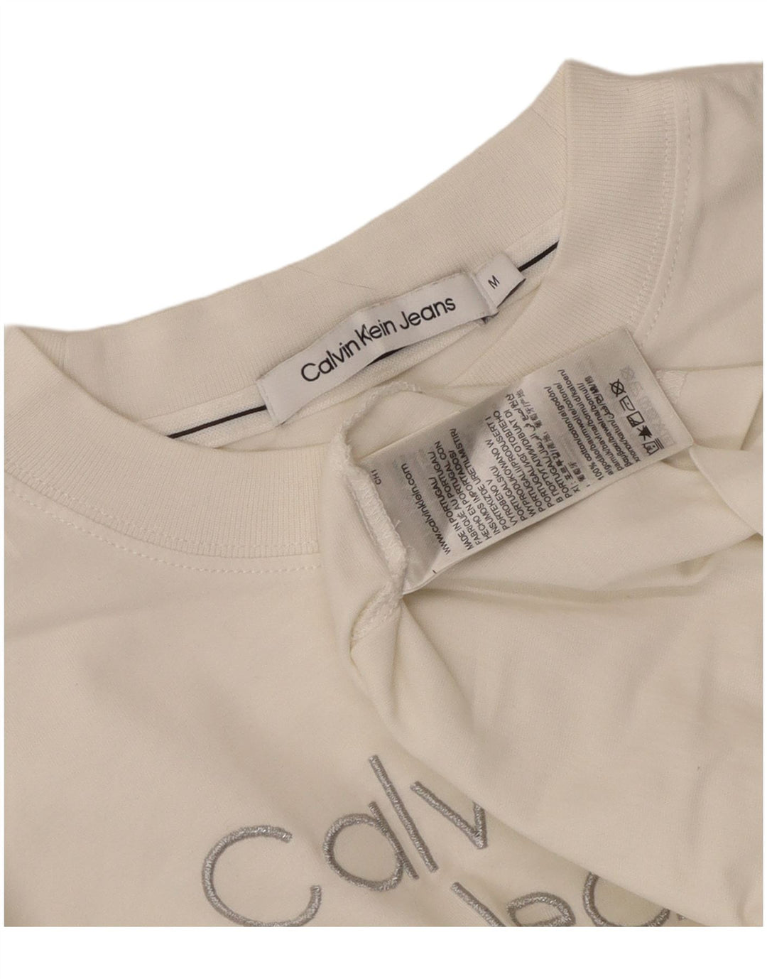 T-shirt grafica corta da donna Calvin Klein Jeans Top UK 14 Medium White