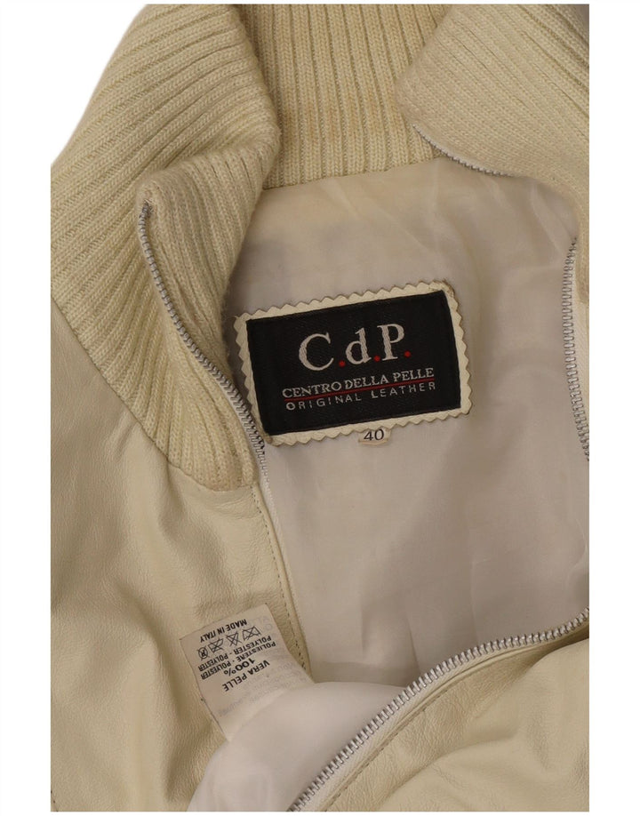 Giacca in pelle corta da donna vintage IT 40 piccola in pelle bianco sporco