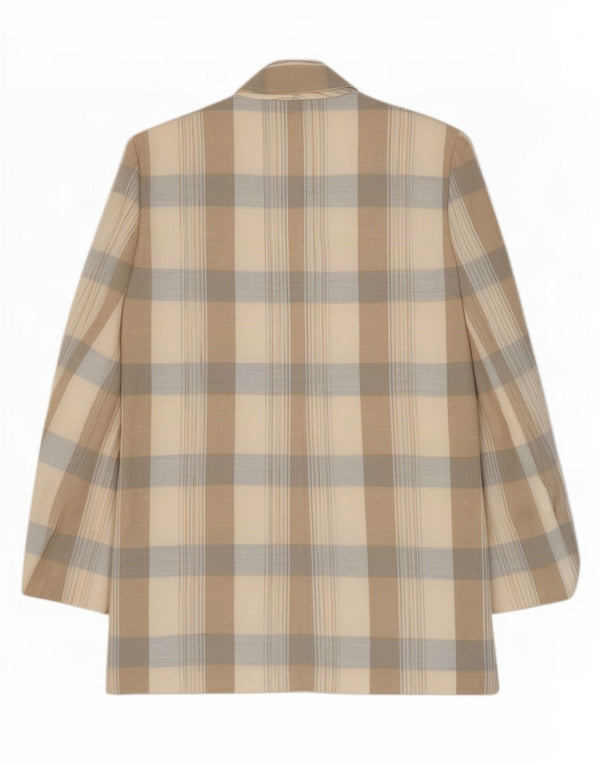 Giacca blazer vintage da donna a 2 bottoni UK 14 a quadri beige medio