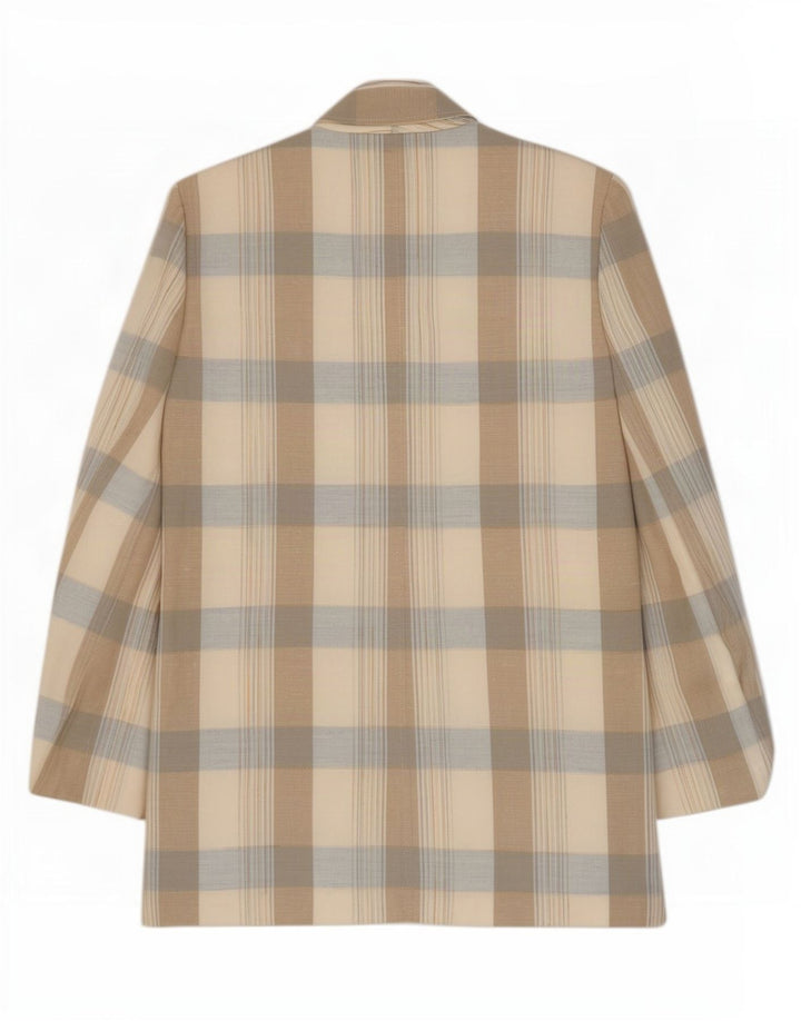 Giacca blazer vintage da donna a 2 bottoni UK 14 a quadri beige medio