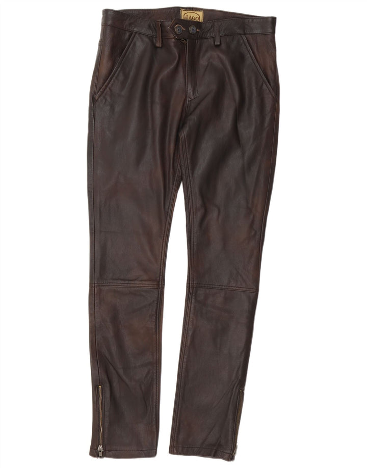 il Lago Pantaloni Slim in Pelle da Uomo IT 48 Medium W30 L32 Pelle Marrone