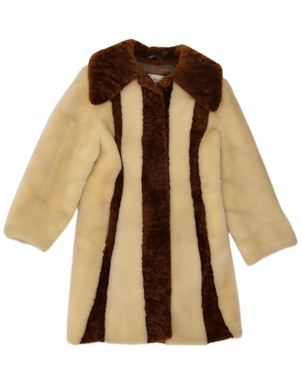 Soprabito da donna in pelliccia sintetica Kara UK 10 piccolo beige color block