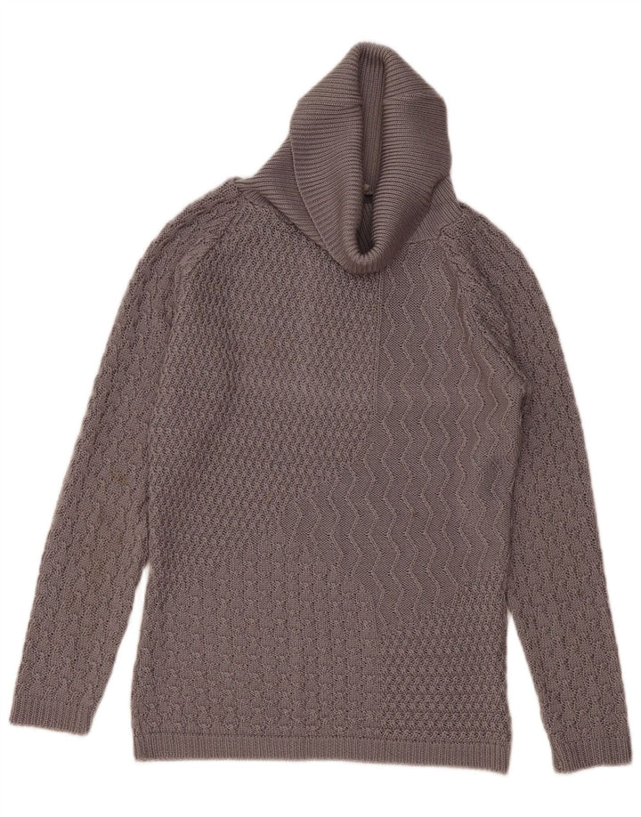 Maglione maglione vintage da donna con collo alto UK 10 piccolo grigio poliacrilico