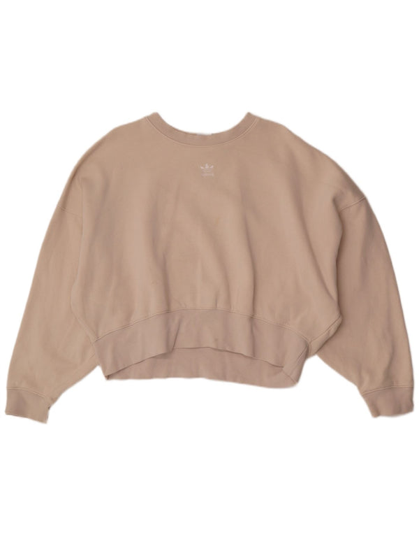Felpa oversize corta da donna Adidas, maglione UK 10, piccolo, cotone bianco sporco