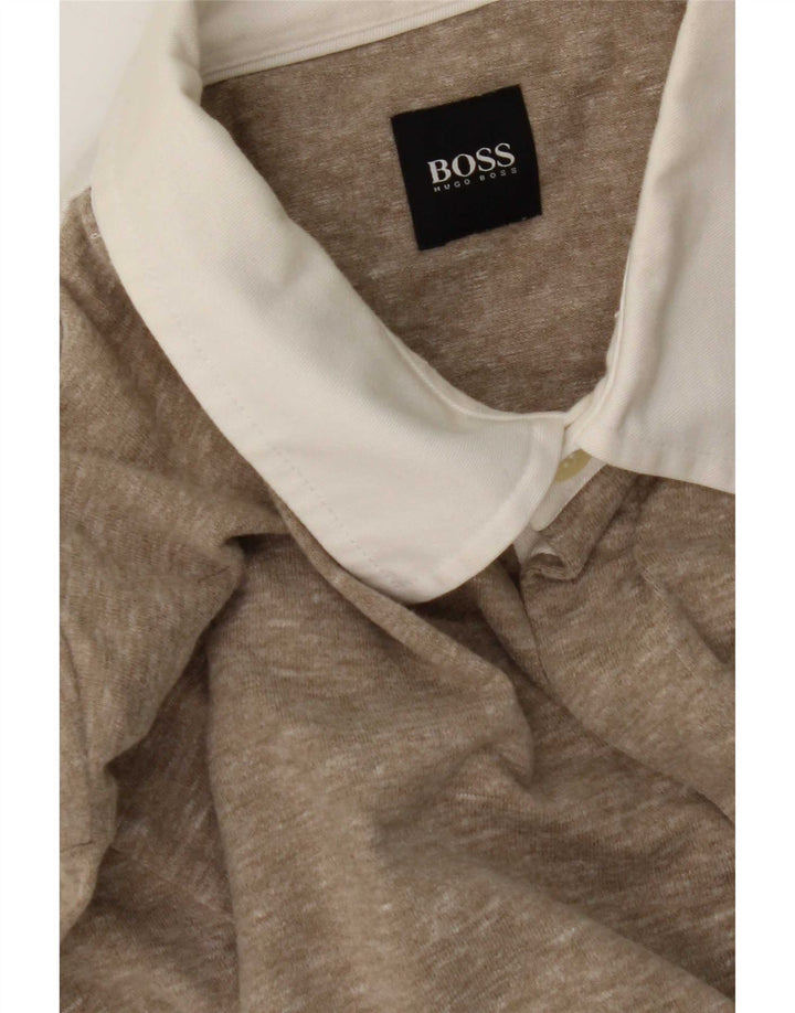 Polo a maniche lunghe da uomo Hugo Boss Beige medio chiazzato