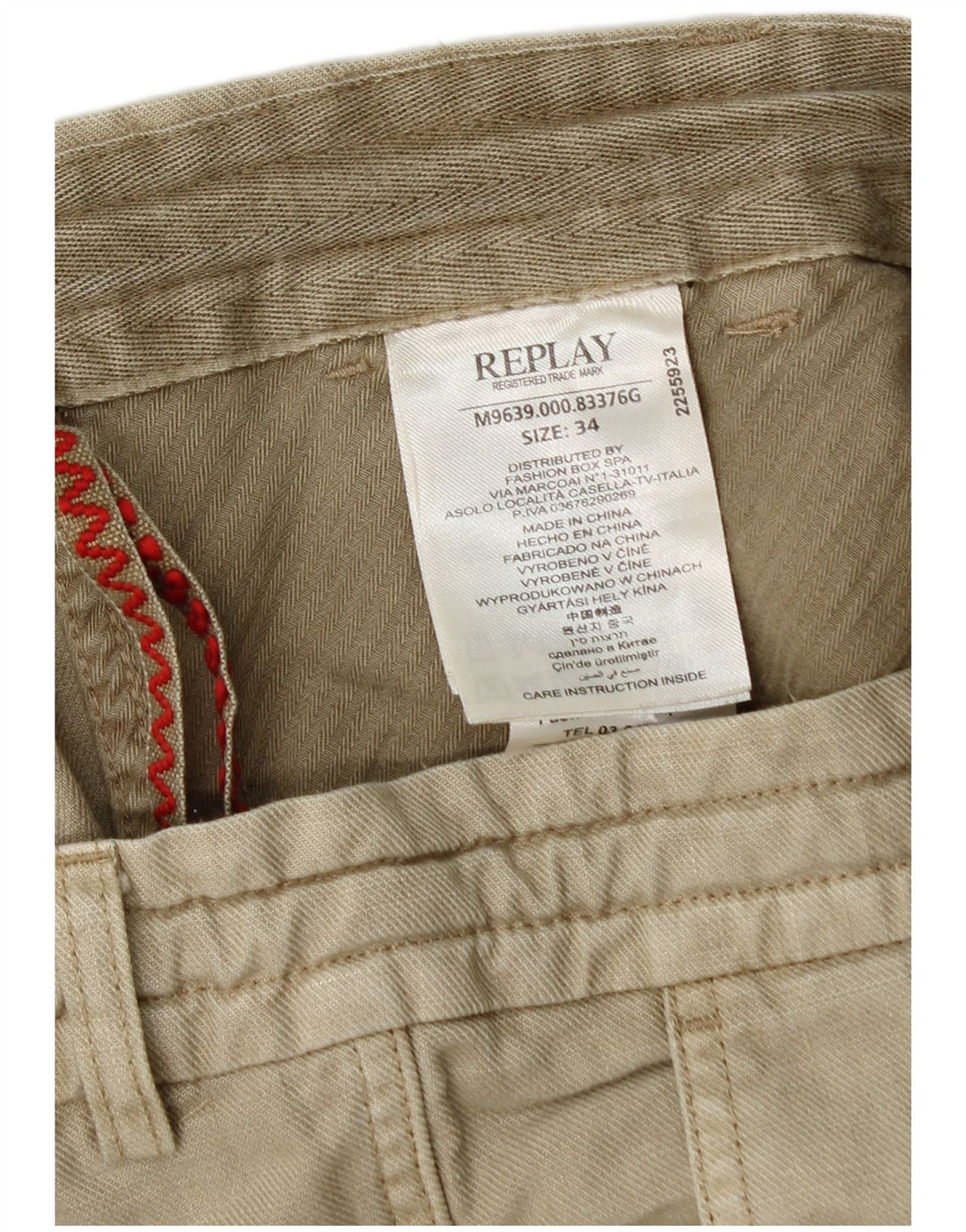Pantaloncini chino da uomo Replay W34 Large in cotone beige