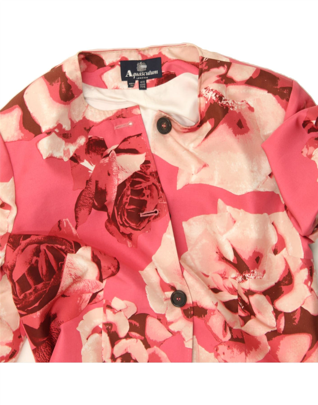 AQUASCUTUM Womens 4 Button Blazer Jacket UK 14 Medium Pink Floral Silk Vintage Aquascutum and Second-Hand Aquascutum from Messina Hembry 