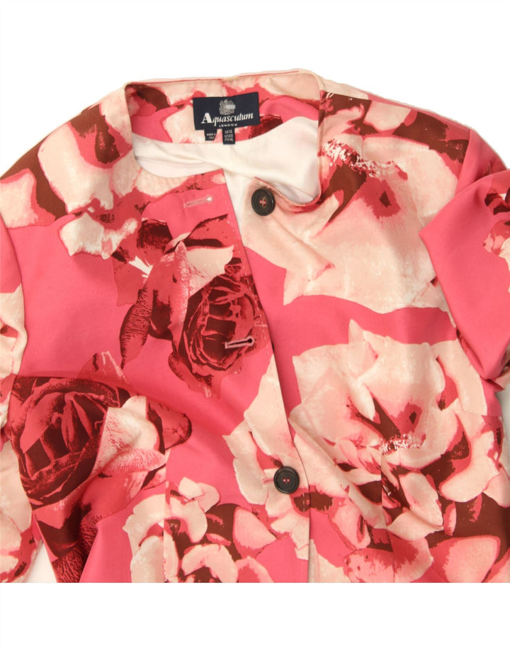 AQUASCUTUM Womens 4 Button Blazer Jacket UK 14 Medium Pink Floral Silk Vintage Aquascutum and Second-Hand Aquascutum from Messina Hembry 