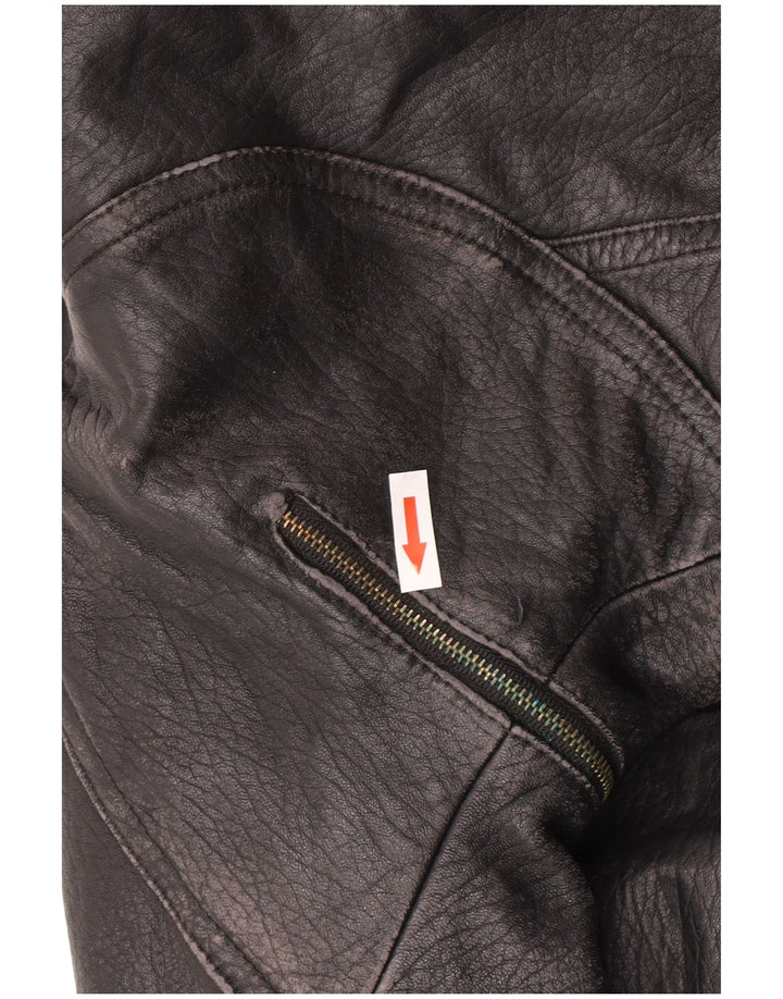 Giacca in pelle vintage da donna IT 52 2XL Pelle nera