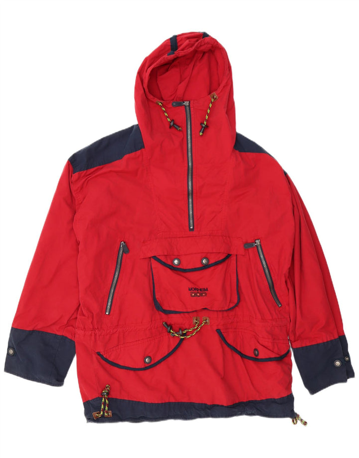 NORHEIM Giacca anorak da uomo con cappuccio UK 40 Large Rosso Colorblock Cotone
