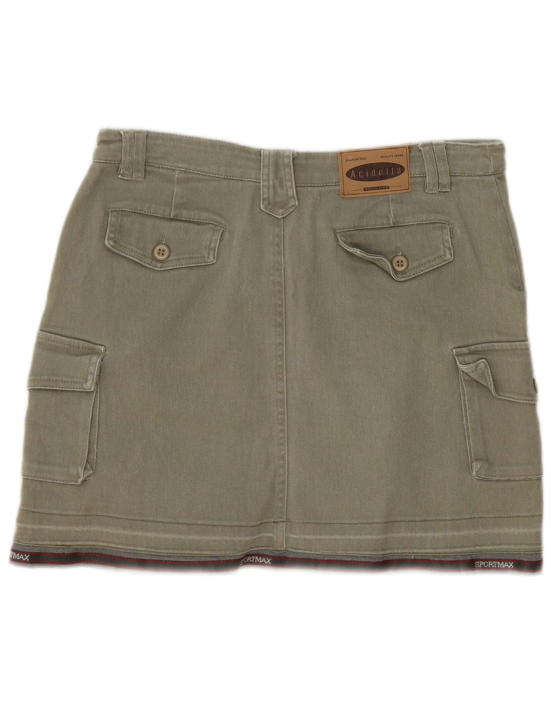 Gonna mini cargo da donna vintage IT 44 media W30 cotone a righe kaki