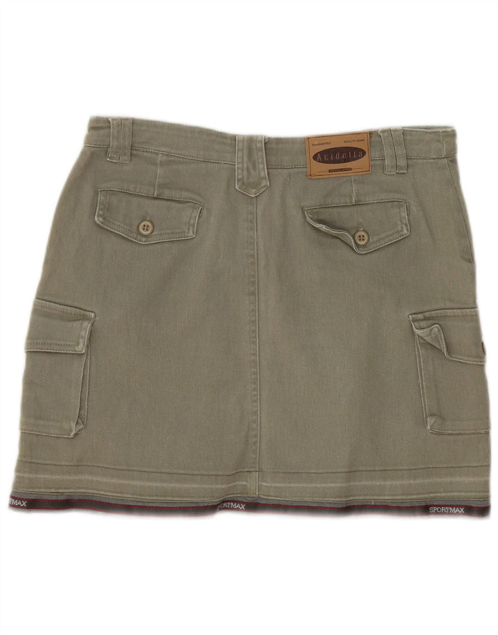 Gonna mini cargo da donna vintage IT 44 media W30 cotone a righe kaki