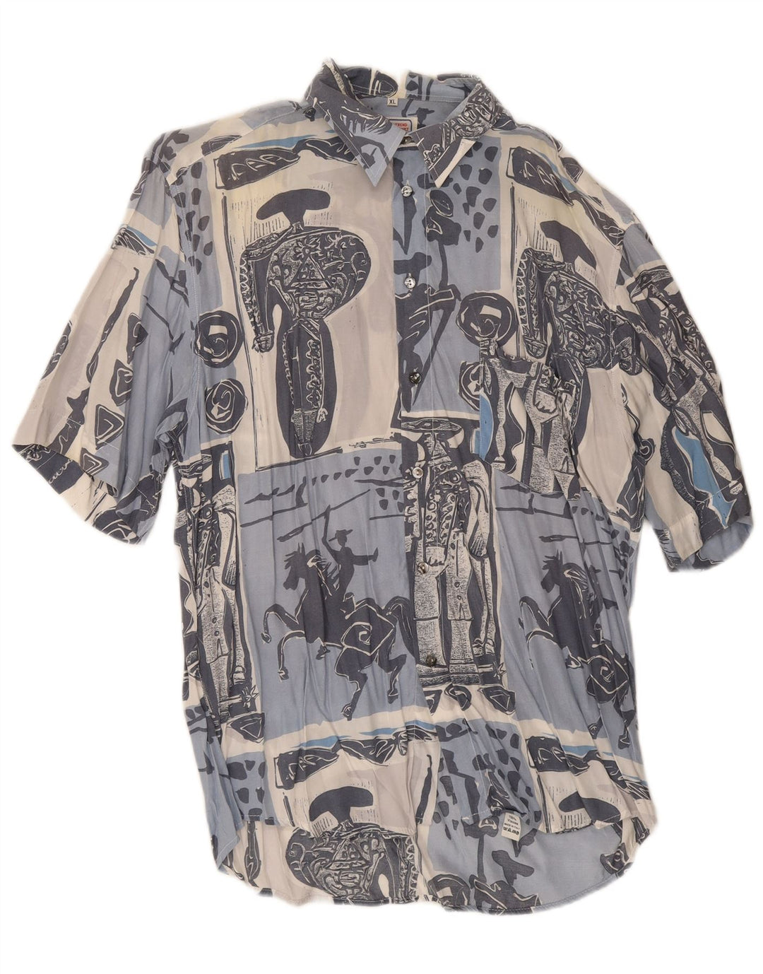 Camicia a maniche corte grafica da uomo Togo XL in cotone patchwork blu